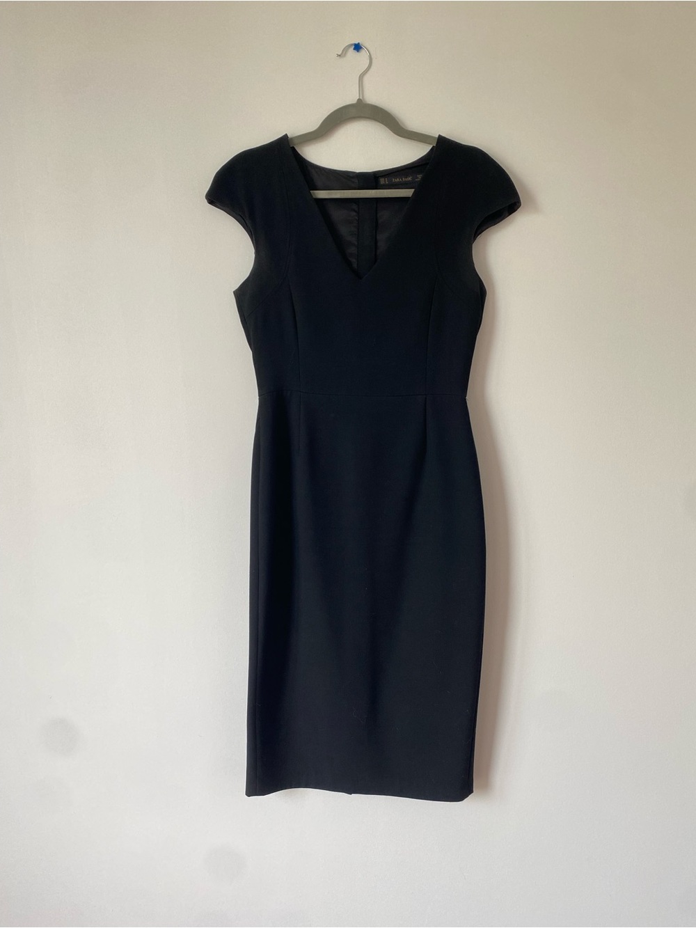 Zara Black V-Neck Cap-Sleeve Midi Dress